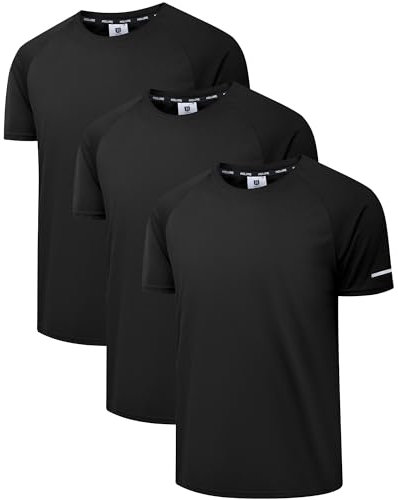 Holure Herren 3er Pack Sports Atmungsaktiv Schnelltrocknend Kurzarm T-Shirts Schwarz/Schwarz/Schwarz S