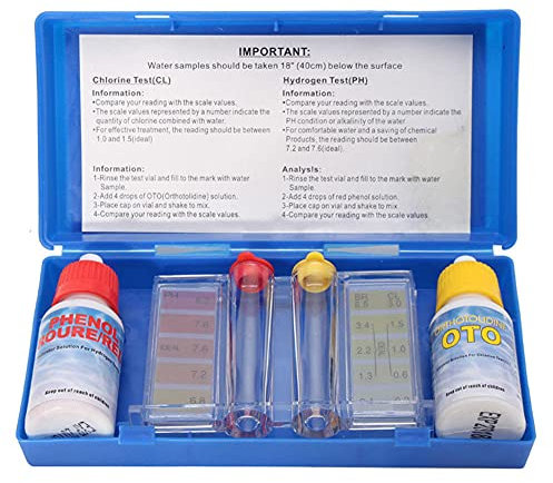 Kit de prueba de calidad del agua Agente 1 set PH Cloro-Kit de prueba de hidroherramienta Accesorios para el tratamiento de piscinas y spa, medidas PH, alcalinas y cloro