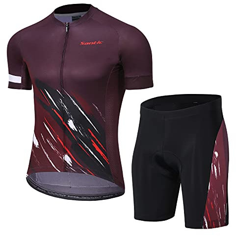 Santic Radtrikot Set Fahrradtrikot Set Herren Kurzarm Radhose mit 4D Sitzpolster Radsport Set Rennrad MTB Sommer Rot M