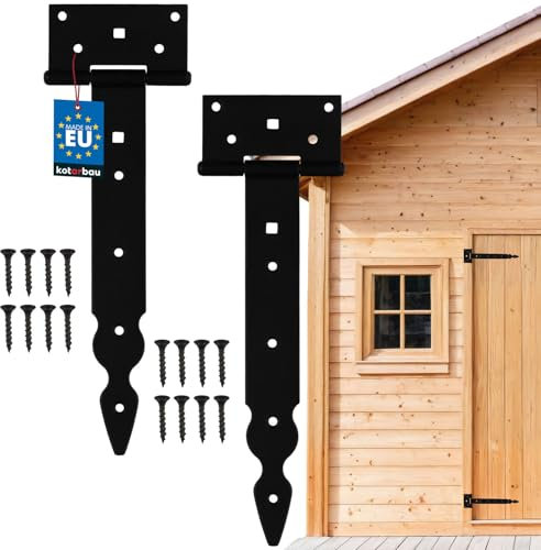 KOTARBAU® 2er Set Kreuzgehänge T-Scharnier Dekorativ Ladenband Pulverbeschichtet Schwarz 250 mm