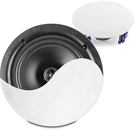 Power Dynamics NCBT8 - Lot de 2 Haut-Parleurs de Plafond Bluetooth - Blanc, 8 Pouces, 80 Watts, Design Élégant, Enceintes Public Address, Idéal pour Les Bars, Magasins, Restaurants…