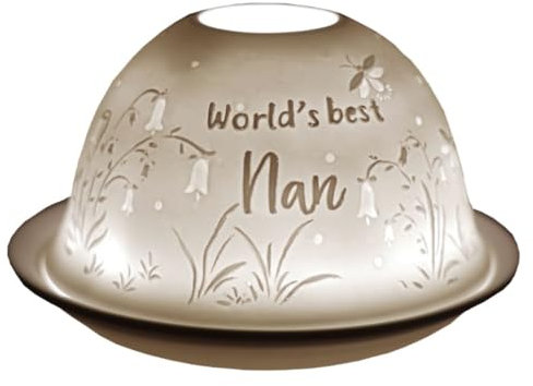 Cello Porcelain Tealight Holder Dome - World`s Best Nan Gifts Design with 3D Projection Image & Message Scented Unscented LED Candle Wax Warmer Grandma Gift Ornament for Home Bedroom Birthday