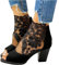ORANDESIGNE Stivali da Donna in Tulle Vuoto Ricamato Stivaletti con Tacco Largo Stivali Corti Elegante Stivali Estivi in Pizzo Floreale con Giunzione con Cerniera C Nero 40 EU