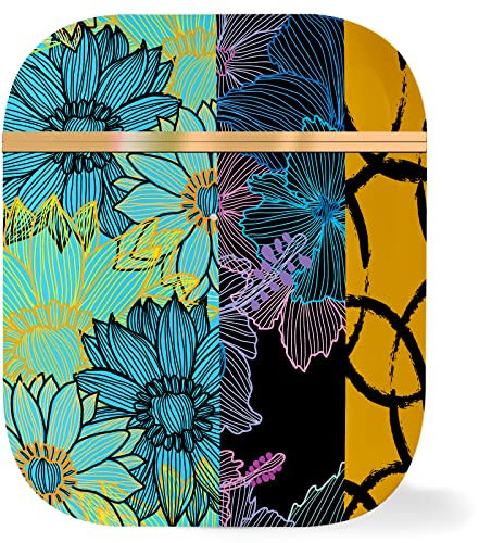 Berkin Arts Kompatibel mit AirPods 2 & 1 Generation Hülle AirPods Case Ästhetisch Rosé Goldenes Hardcover mit Schlüsselanhänger Geometrische abstrakte Kunst Neon-Blumenmuster