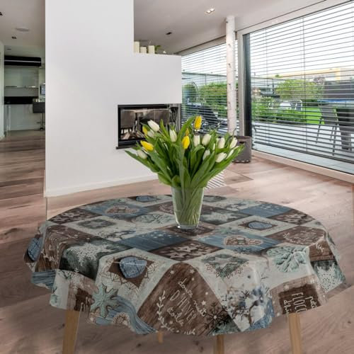 laro runde 140 cm wachstuchtischdecke wachstischdecke abwashbar PVC tischdecke Wachstuch wasserabweisend Garten tischdecke, Muster:Weihnachten Schneeflocke