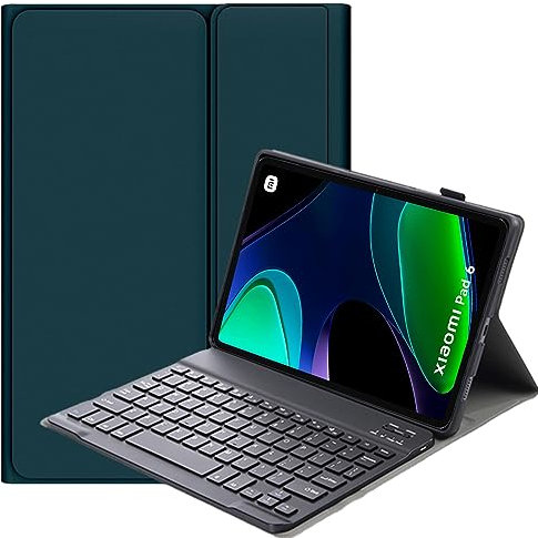 FKQLH Funda con Teclado Español Ñ Slim Desmontable Inalámbrico Bluetooth Teclado Magnético Funda para Xiaomi Pad 6/6 Pro, Verde