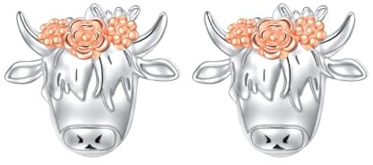 Hochland Kuh Ohrringe 925 Sterling Silber Schottisch Niedliche Tier Ohrstecker Hypoallergener Kuh Schmuck Geschenke für Frauen Mädchen