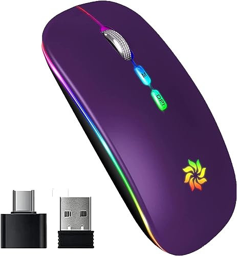 BAMCOO Maus Kabellos 2.4G USB Funkmaus 3DPI Wiederaufladbare Maus Laptop mit USB-Empfänger 7 Typen LED Beleuchtete für Laptop, PC, iOS, Android, iPad, Windows (Lila)