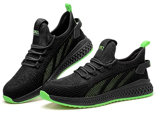 SPIEZ Scarpe Antinfortunistiche Unisex, Leggero Scarpe da Lavoro Antiforatura per Uomo e Donna, Comode Sneakers alla Moda da Lavoro e da Indossare Quotidiana,39 EU Nero/Verde