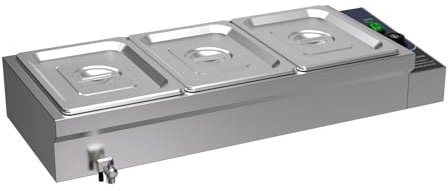 TAIMIKO Bain Marie en INOX Chauffe-Plat électrique Professionnel 3X 1/3 GN Récipient 1500W avec Couvercle Robinet de Vidange, Température 30 à 85°C