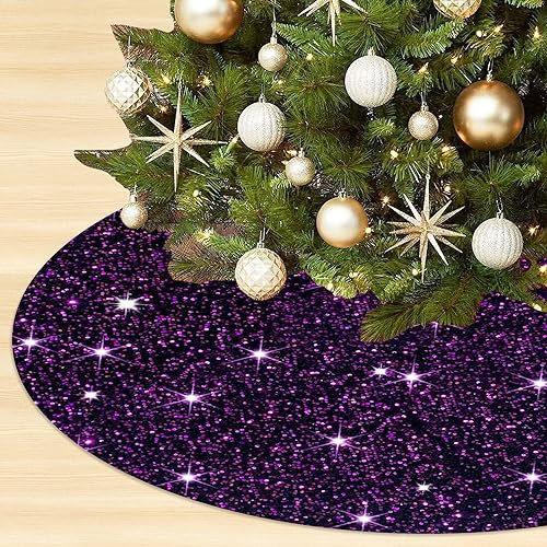 OMKSIH Lila Baumrock Samt Weihnachtsbaum Rock 91,4 cm Baumrock Pailletten Weihnachtsbaum Kragen Lila Baumrock für 1,8 m Baum Bling Weihnachtsbaum Rock Glitzer Baumrock Teppich Dekorationen
