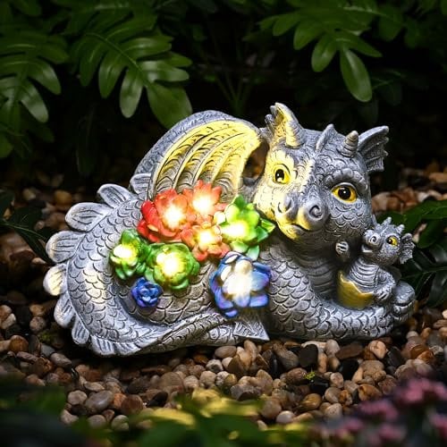 GIGALUMI Solar Garden Statues, Dragon Statue, Figurine with Lights for Outdoor Garden Decoration, Yard Decor, for Mums, Women, Housewarming Gift, Birthday Gift
