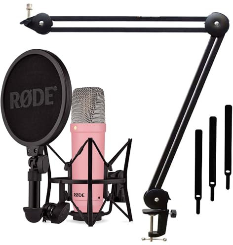 Rode NT1 Signature Pink Studio microphone + keepdrum MS138 Articulated arm tripod Black