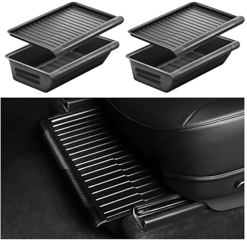 Femibon Under Seat Storage Box Organizer with Lid for Tesla Model Y 2021-2023 2PCS, TPE Waterproof Hidden Tray Front Under Seat Storage with Lid, Tesla Model Y Organizer Accessories 2021-2023(2PCS)