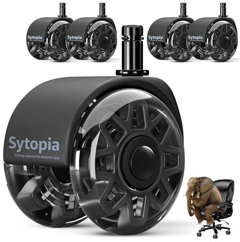 Sytopia Bürostuhl Rollen 10mm x 22mm, Rollen für Bürostühle Große 70mm, Gummi Bürostuhlrollen 5er-Set für hartboden, parkett, laminat, Bodenschutzmatten, Nur Kompatibel mit 10mmx22mm Stühle (Schwarz)