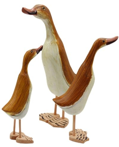 FUNOMOCYA 3 Stück Holzskulpturen Ente für Teestube und Café | Heimdekorations Skulptur Statue, Holzdekorationen mit Glatten Kanten und Angenehmer Haptik
