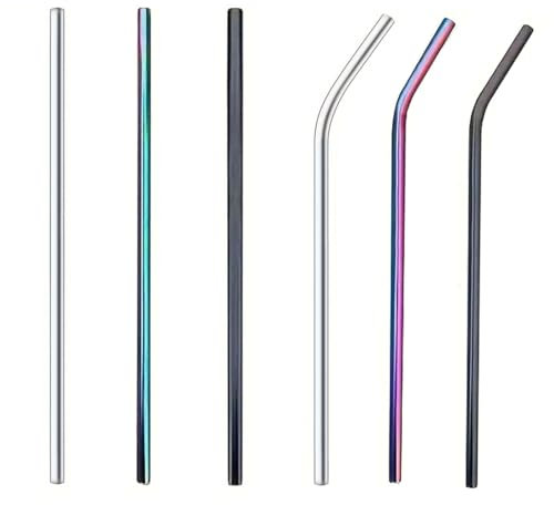 QOCUILC Lot de 6 Pailles Réutilisables en Acier Inoxydable, Accessoires Écologiques avec 2 Brossettes de Nettoyage, Non Toxiques, Parfaites pour Smoothies, Milkshakes et Boissons