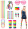 PEAKTOP 21PCS Accessoire Deguisement Annee 80 Rose Fluo, 80 Deguisement Disco Femme Avec Jambières Colliers Bandeau Gants Résille, 80 Femme Accessoire Pour Fête Au Néon Fête De Carnaval