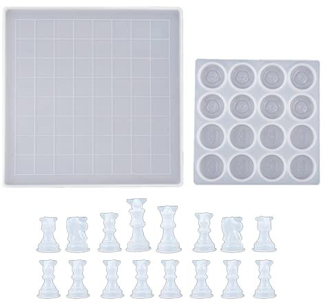 Juego de ajedrez con tablero de ajedrez, molde de resina de silicona, tamaño completo, cristal de ajedrez 3D, molde epoxi para manualidades
