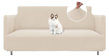 BellaHills Sofabezug Übergröße 2 Sitzer (170-185cm), Stretch Sofa Cover, Elastischer Sofa Cover Mit Armlehnen, Katze Couch Überwurf, Natur