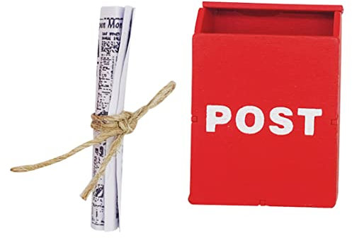 Wichtel Zubehör, Puppenhausmöbel, Miniatur-Holzbriefkasten, Briefkasten mit Miniatur-Zeitung, Puppenhauszubehör