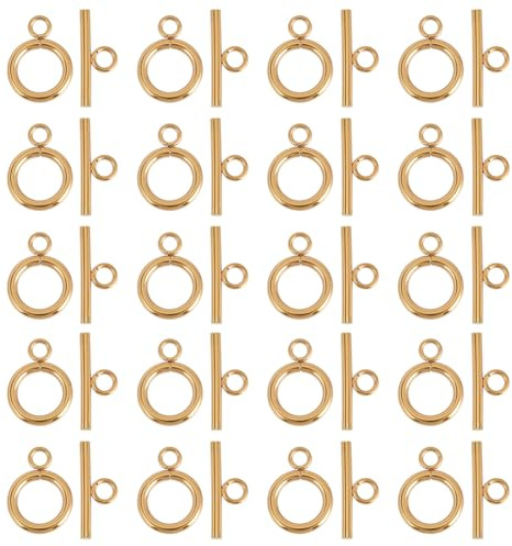 CRAFTYMELODY 20 Stück 18K Vergoldete Knebelverschlüsse Edelstahl T Stab Ring Verbinder Hakenverschluss Halskette Armband Runde Verschlüsse Schmuckverschluss