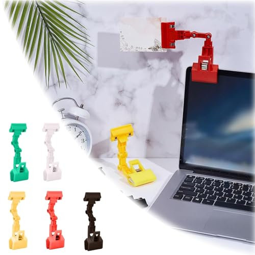 Adjustable Document Holder - 5Pcs Multi-Angle Rotatable Paper Holder Clip for Computer Monitor Table Top Typing Reading Office Desk Organizer with Strong Grip (5 Colors)