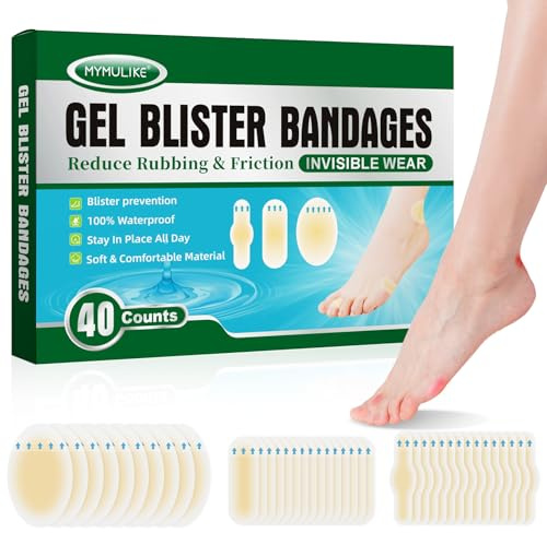 MYMULIKE 40 Stück Blasenpflaster, Hydrokolloid Pflaster, Wasserdicht Gel Pflaster, Ferse Blasenpflaster für Ferse, Zehen, Vorfuß fersenschutz