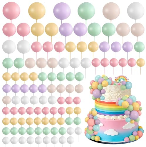 108 Stück Tortendeko Kugeln Cake Topper, DIY Mini Ballon Cupcake Einsatz, Kuchen Dekoration Kugel Schaum Ballon für Hochzeit Babyparty Geburtstag Torte Dekorieren (Bonbon Farbe)