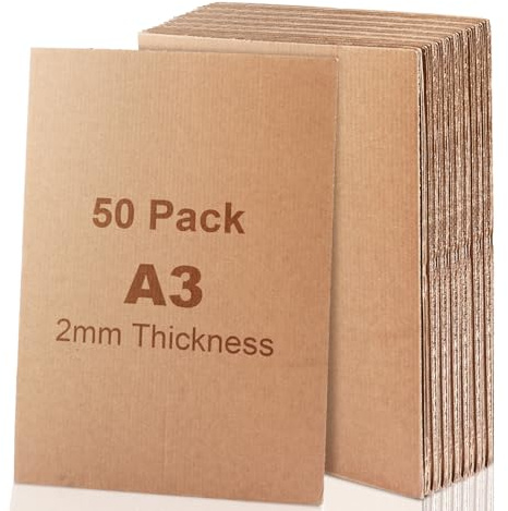 MUXHEL Lot de 50 feuilles de carton ondulé A3 - 2 mm d'épaisseur - 30 x 42 cm - Carton ondulé pour bricolage - Carton épais pour le bricolage et l'artisanat