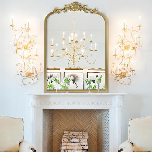 G-LEAF Antik Wandspiegel Gold Bogenform Barock - 60x90 cm Großer Vintage Spiegel mit Ornament-Krone, Eleganter Metallrahmen Dekospiegel für Badezimmer, Wohnzimmer & Flur