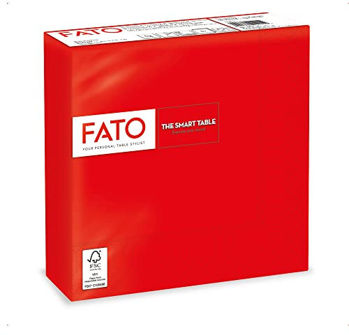Fato - Einweg-Papierservietten, ideal für informelle Mittagessen und Buffets, Packung mit 50 Servietten, Größe 33x33, 4-fach gefaltet, 2-lagig, rot, 100% reines Zellulosepapier, FSC-zertifiziert
