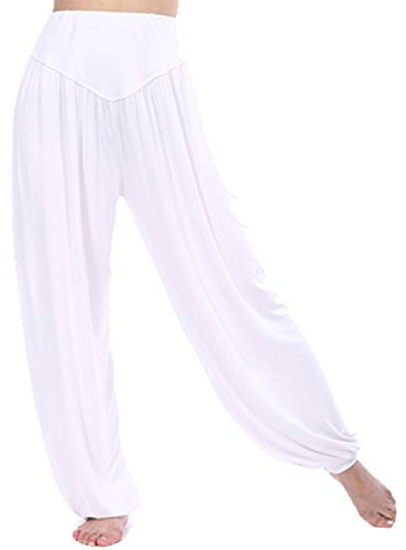 MEISHINE® Damen Modal Elastisch Haremshose Pluderhose Pumphose Ideal für Sport Yoga Tanz Jogging Dance (Size XL, Weiß)