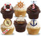 Anglesit Pre-Cut Nautical Sailing Ship & Accessories Edible Rice/Wafer Paper Cupcake Cake Dessert Toppers Birthday Party Decorations