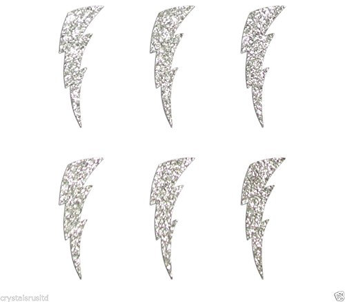 24 Silver Lightning Bolt Fabric Glitter Iron-On Fabric Transfer applique 1 inch by CrystalsRus