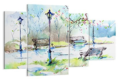 Mehrteilige Bilder auf Leinwand Path urban Park Landschaft Leinwandbild 120x70cm Wandbilder Dekoration Wohnzimmer Schlafzimmer Set 4 teilige Groß Wanddeko Bild Wand Kunstdruck Art Canvas DL120x70-3035