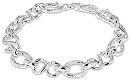 Tuscany Silver Women's Sterling Silver Textured Oval Link and Figure 8 Link Bracelet of 20cm/8