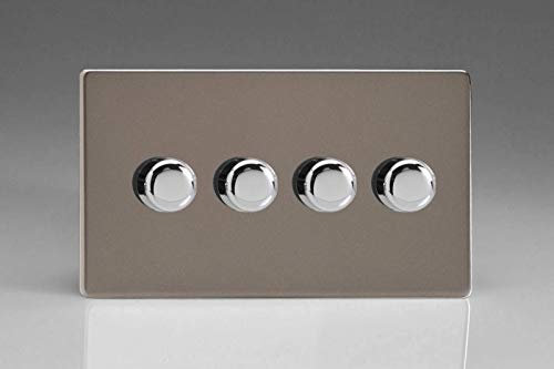 Varilight 4-Gang 2-Way V-Pro Push On/Off Rotary LED Dimmer 4 x 0-120W (Twin Plate) Pewter