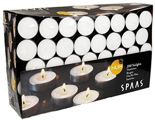 Spaas - Boîte de Bougies Chauffe-Plats x200, 4.5 Heures - Blanc