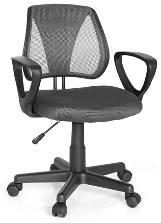 hjh OFFICE 725102 Kinder- und Jugenddrehstuhl KIDDY CD Netzstoff Grau höhenverstellbare Rückenlehne, Stuhl mit Armlehnen