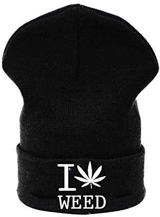 Beanie Mütze Herren Damen I love GANJA WEED 420