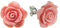 Orecchini in argento Sterling color corallo simulato a forma di rosa, da 15 mm, chiusura a farfalla e argento, colore: Pink, cod. QE1122-223X2