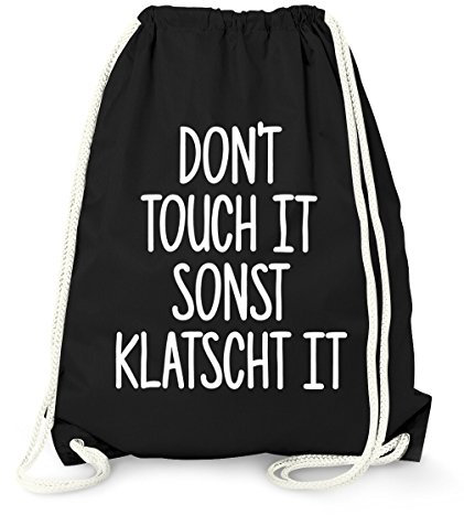 MoonWorks Turnbeutel mit Spruch, Don`t Touch it sonst klatscht it, Beutel Tasche Sportbeutel Gymbag schwarz Unisize