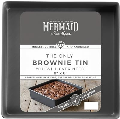 Mermaid Hard Anodised 8 Square Brownie Tin - Made in England by Samuel Groves