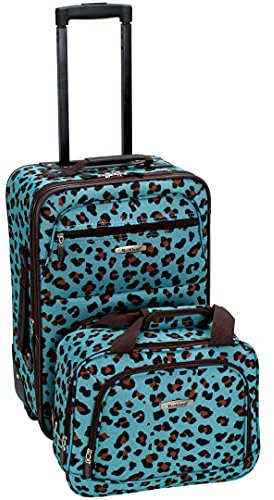 Rockland Set di valigie verticali Softside moda, Blu leopardato., 2-Piece Set (14/19), Set Bagagli