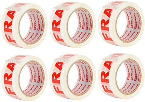 Lot de 6 rouleaux de ruban adhésif Fragile - Longueur : 66 m - Largeur : 48 mm - Idéal comme ruban adhésif en verre - Idéal comme ruban adhésif en verre - Précaution du verre - Emballage et emballage - Attention :