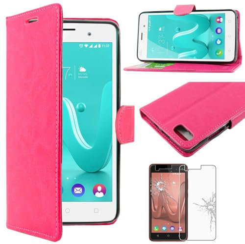 ebestStar - kompatibel mit Wiko Lenny 3 Hülle Wiko Jerry Kunstleder Wallet Case Handyhülle (PU Leder), Kartenfächern, Standfunktion, Pink + Panzer Schutz Glas