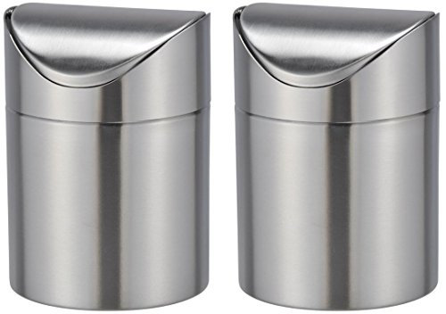 Bambelaa! Tischmülleimer Tischabfalleimer Abfallbehälter Küchenabfalleimer Edelstahl Schwingdeckel 12cm Durchmesser ca.16,5cm hoch (Edelstahl, 2 Stück)
