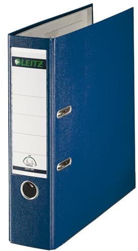 Leitz Plastic Lever Arch File, 90 Percent Recycled Card, 30 Percent Pre-consumer Recycled Plastic, With Thumbhole and Rado Rings, 80mm Spine 600 Sheet Capacity, Blue, 10101035