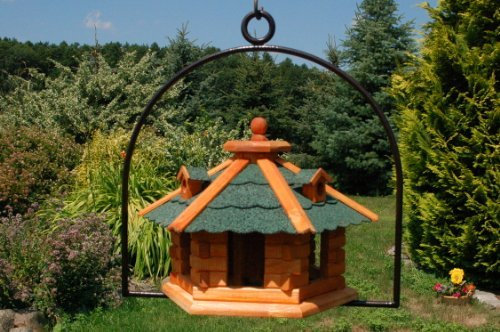 Vogelhaus Dach in grün Nr16 und Bügel zum aufhängen von Vogelhaus, Nistkasten, Vogelhäuschen, Futterhaus, Vogelvilla und Vogelhäusern, feuerverzinkt und pulverbeschichtet, rostfrei, hängend, Vogelfutterhaus mit Futtersilo, Silo